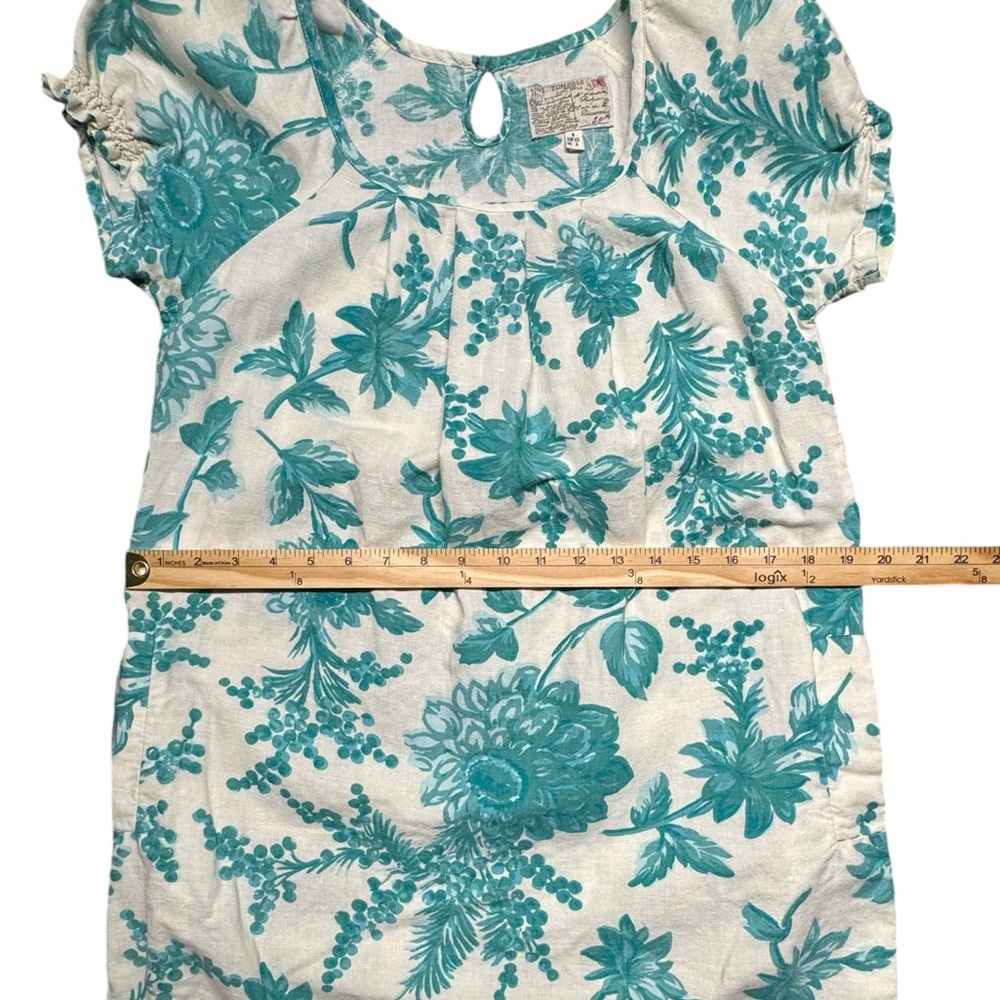 Joules Tunic Dress Aqua Audrey Linen Blend Pockets Size 4 Floral Smocked Coastal - Picture 8 of 12